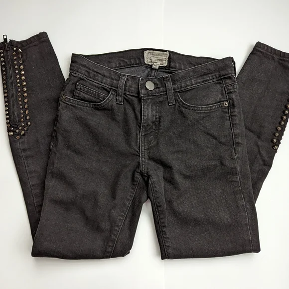 Current/Elliott Black Jeans with Studs on Ankle Zip, Size 25 - Picture 1 of 5